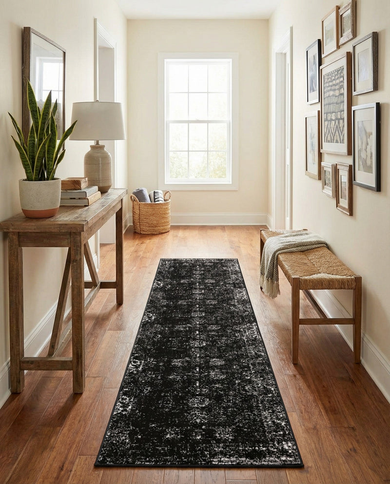 Riviera Elegance Collection Area Rug - Antibes (Black) Runner Black  lifestyle 72