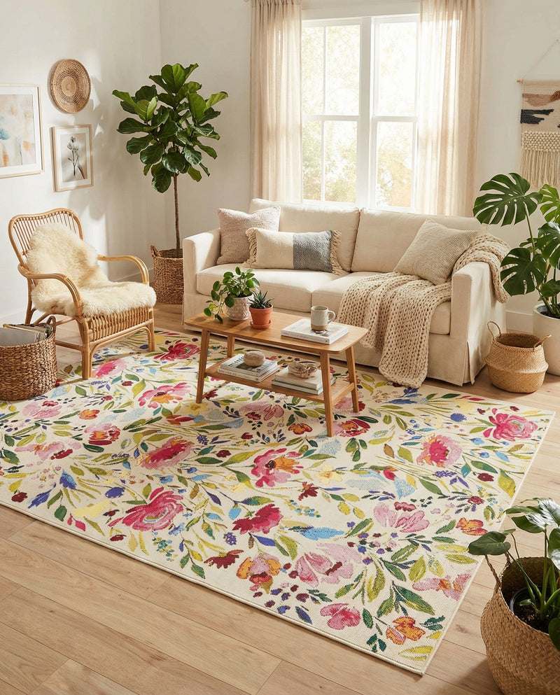 Seaside Blooms Collection Area Rug -  Meadow Rectangle Multi  lifestyle 23