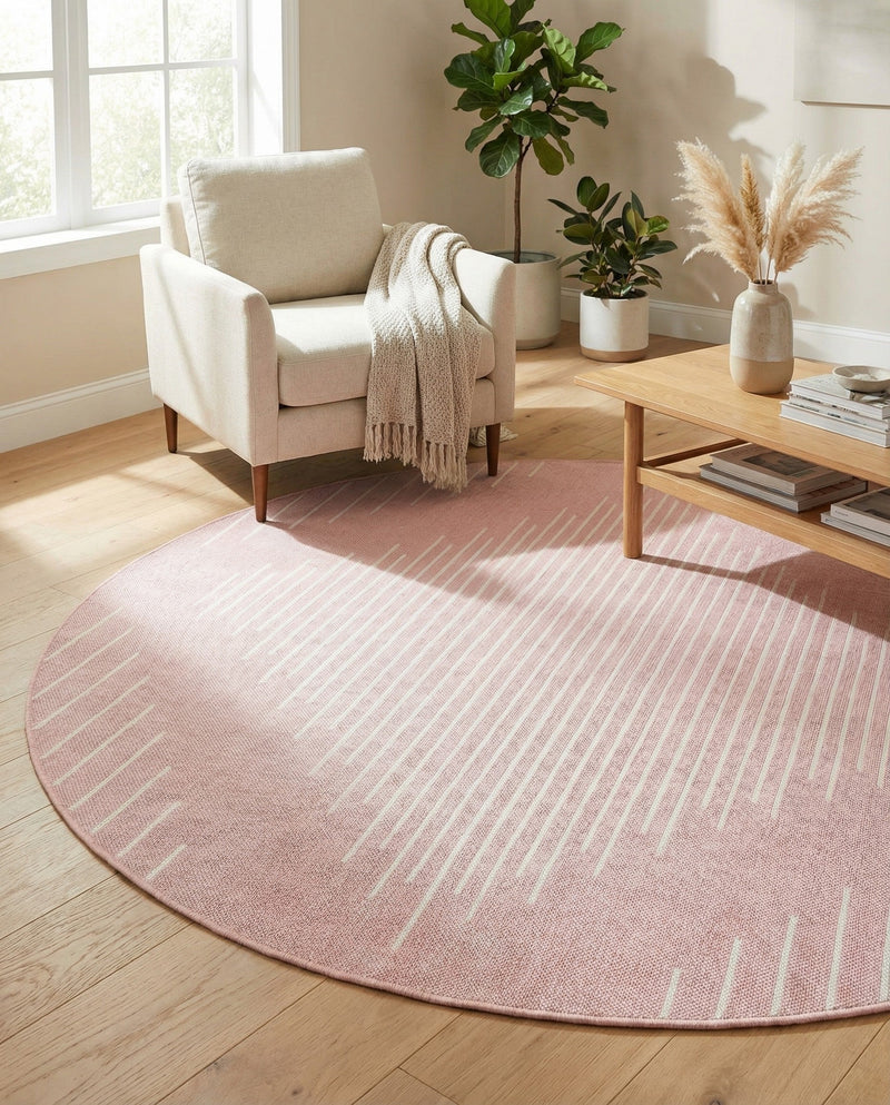 Urban Terrace Collection Area Rug -  Chelsea (Pink) Round Pink  lifestyle 76