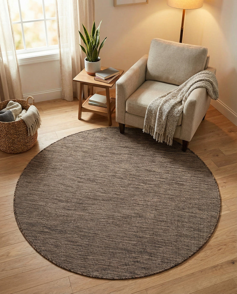 Seaside Serenity Collection Area Rug - Veranda (Light Brown) Round Light Brown  lifestyle 57