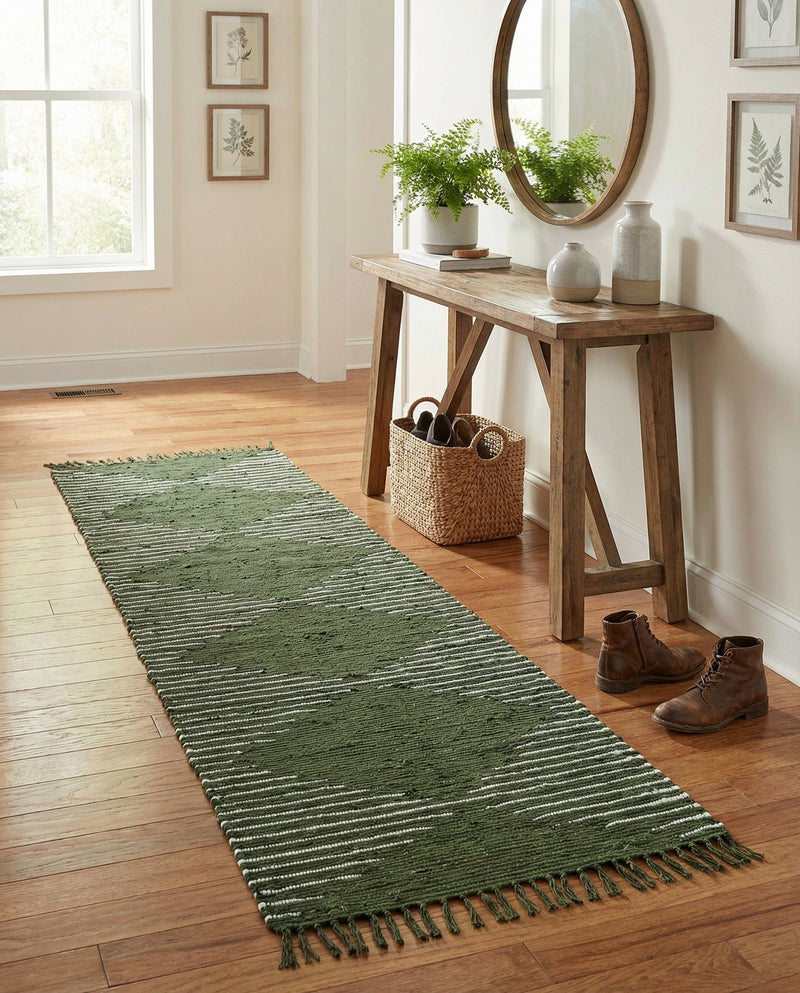Thar Cotton Collection Area Rug - Jaisalmer (Green) Runner Green  lifestyle 60