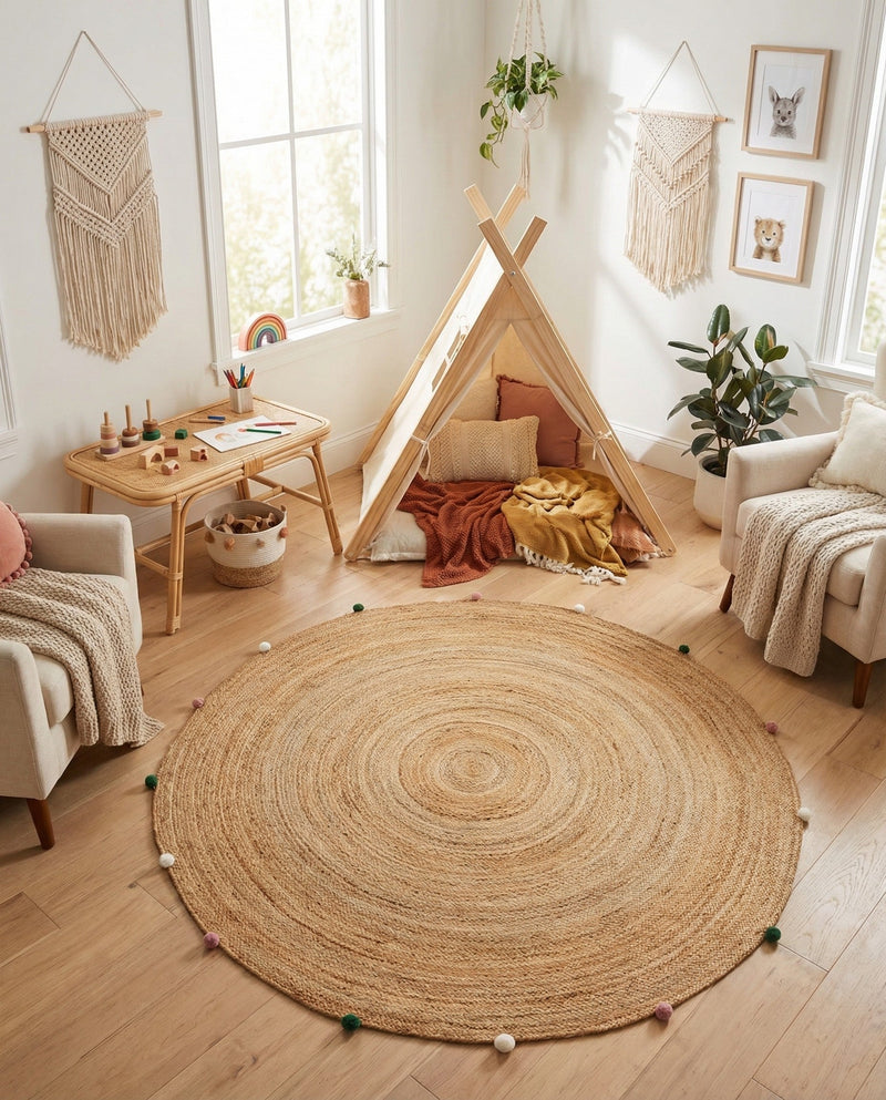 Playful Threads Jute Collection Area Rug - Tanglewood Round Multi  lifestyle 62