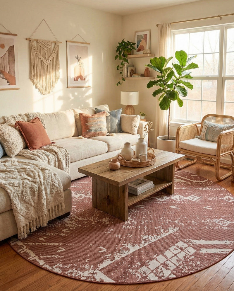 Desert Nomad Terrace Collection Area Rug - Sahara (Rust Red) Round Rust Red  lifestyle 65