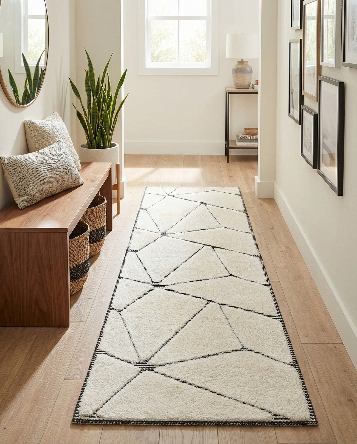 Monochrome Collection Area Rug -  Onyx Runner Ivory White  lifestyle 104