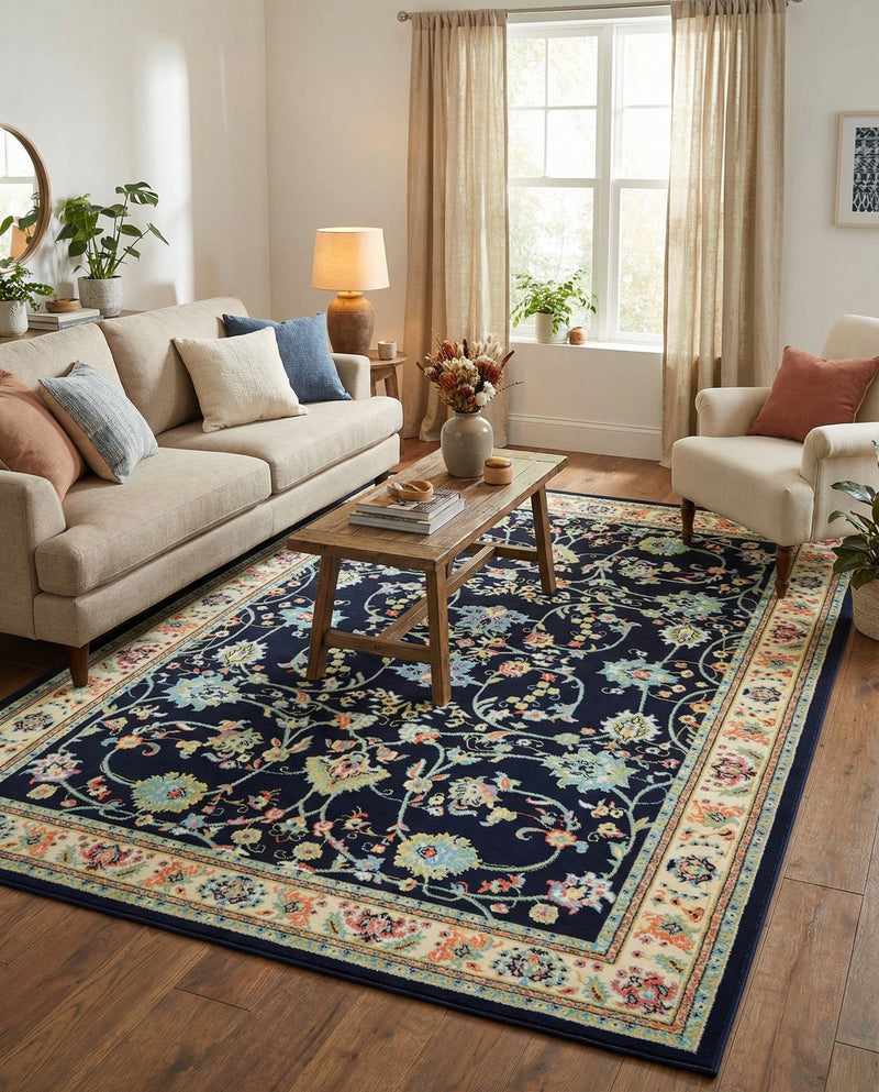 Isfahan Elegance Collection Area Rug - Naghsh-e Jahan (Navy Blue) Rectangle Navy Blue  lifestyle 22