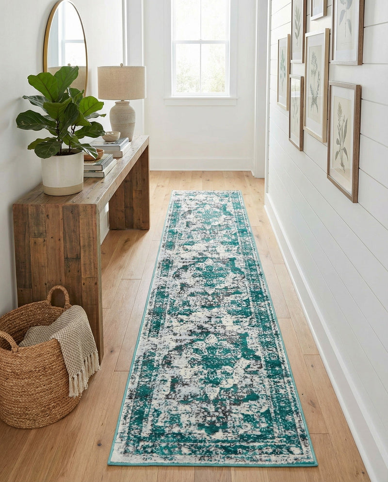 Riviera Elegance Collection Area Rug -  Menton (Turquoise) Runner Turquoise  lifestyle 76