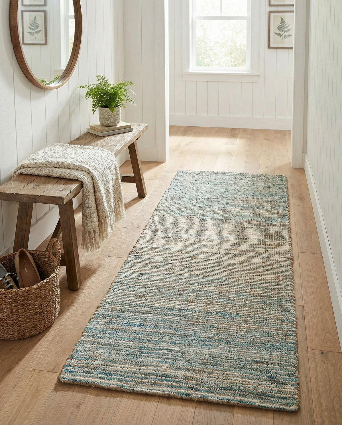 Savannah Threads Collection Area Rug -  Gobi Runner Ivory and Blue  lifestyle 95
