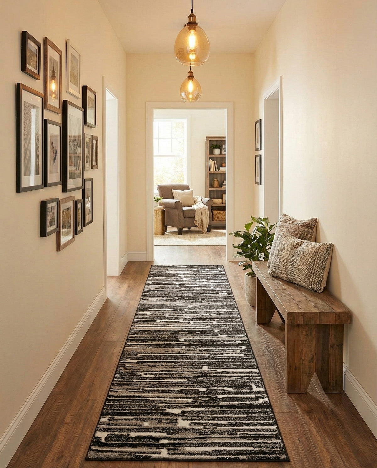 Sienna Collection Area Rug -  Rome Runner Black and Ivory  lifestyle 110