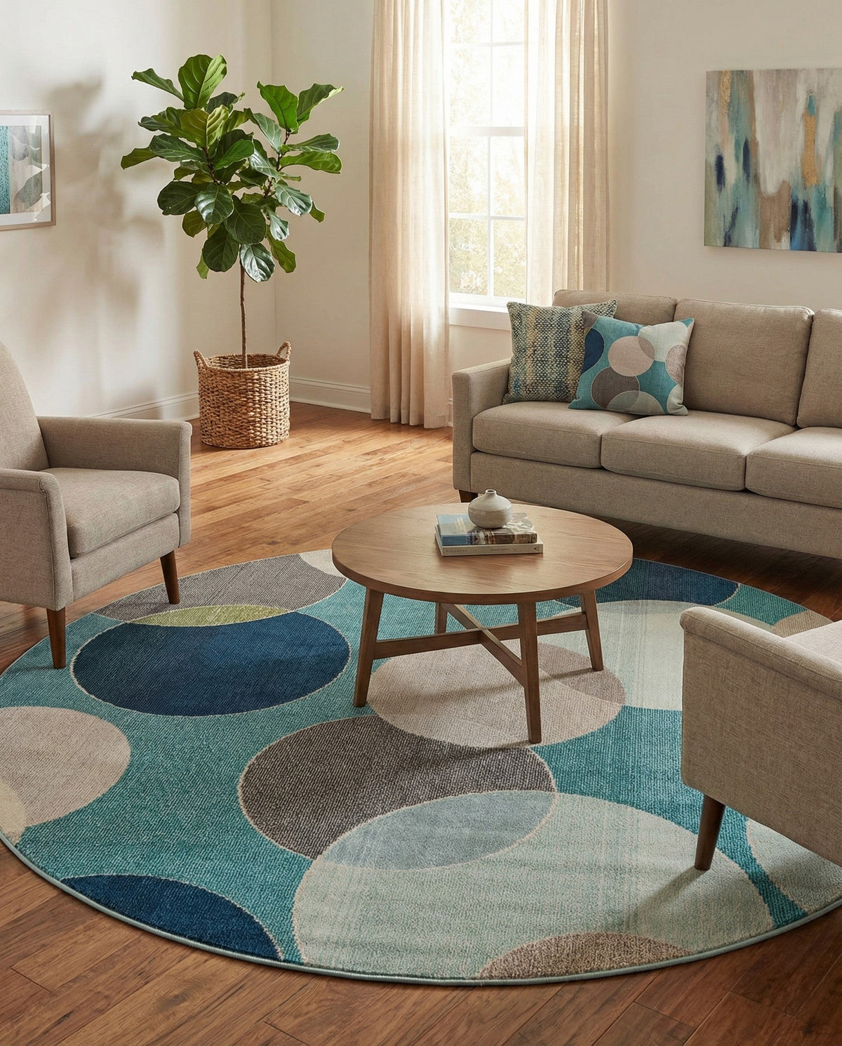 Chromatic Oasis Collection Area Rug -  Zephyr Round Blue  lifestyle 103