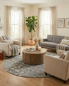Brighton Stripes Collection Area Rug - Sussex (Gray and Ivory) Round Gray and Ivory  lifestyle 20