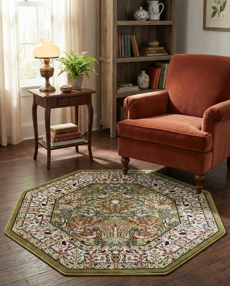 Persian Elegance Collection Area Rug -  Kerman (Green) Octagon Green  lifestyle 82