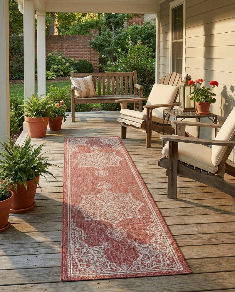 Patio Heritage Collection Area Rug -  Charleston (Rust Red) Runner Rust Red  lifestyle 62