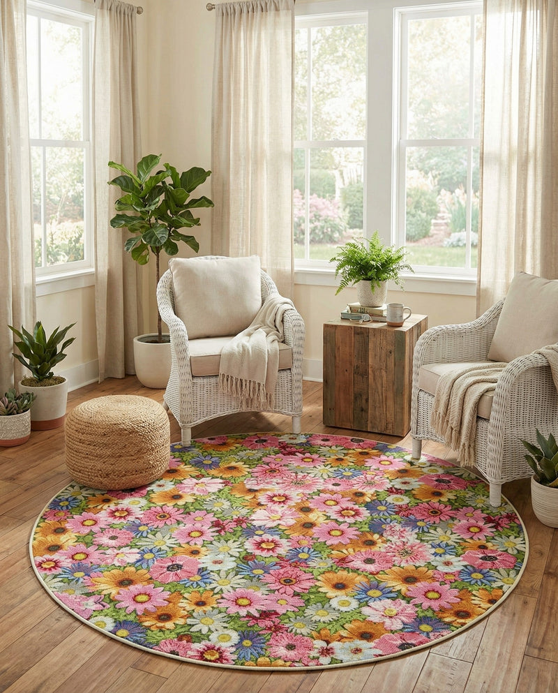 Seaside Blooms Collection Area Rug -  Marseilles Round Multi  lifestyle 72