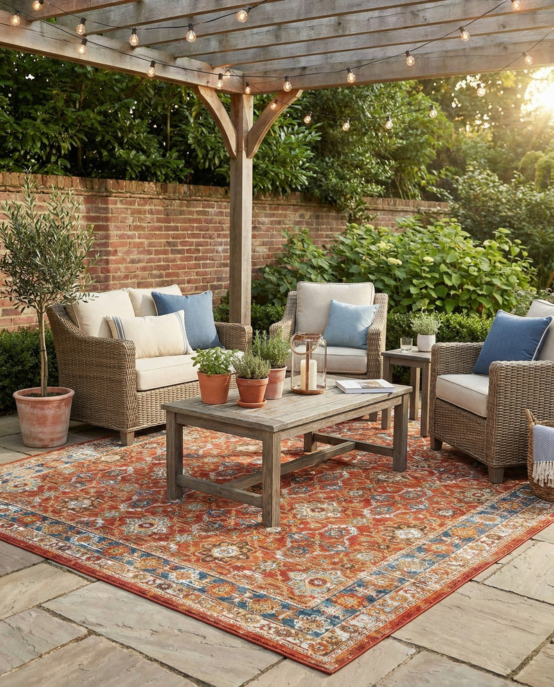 Patio Heritage Collection Area Rug -  Eden Rectangle Antique Red  lifestyle 3