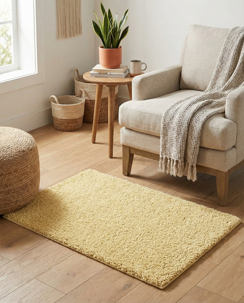 Solid Shag Seaside Collection Area Rug - Azure Cove (Yellow) Rectangle Yellow  lifestyle 3