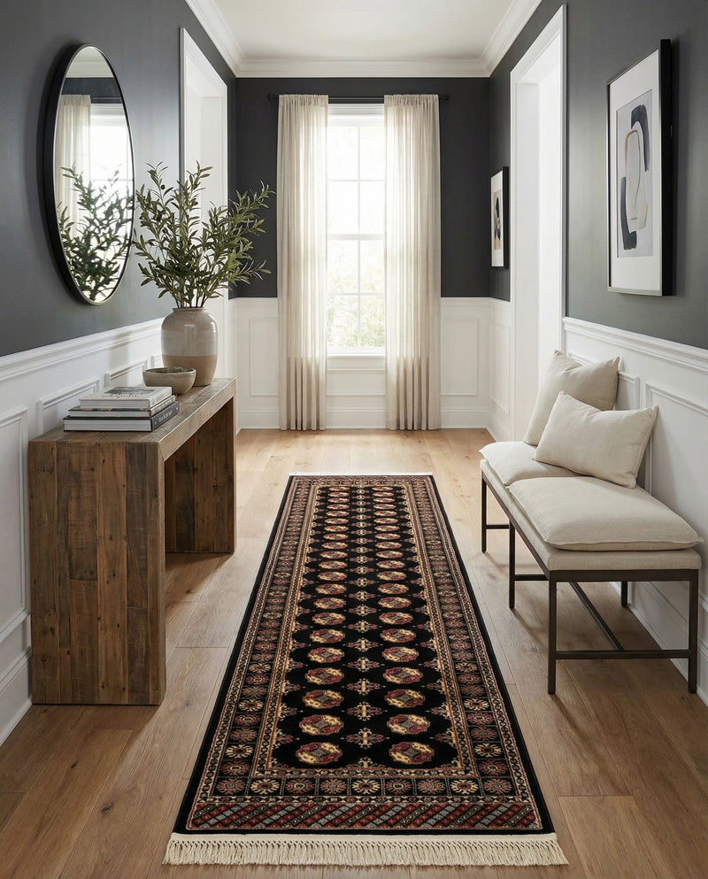 Samarkand Elegance Collection Area Rug -  Margilan (Black) Runner Black  lifestyle 60
