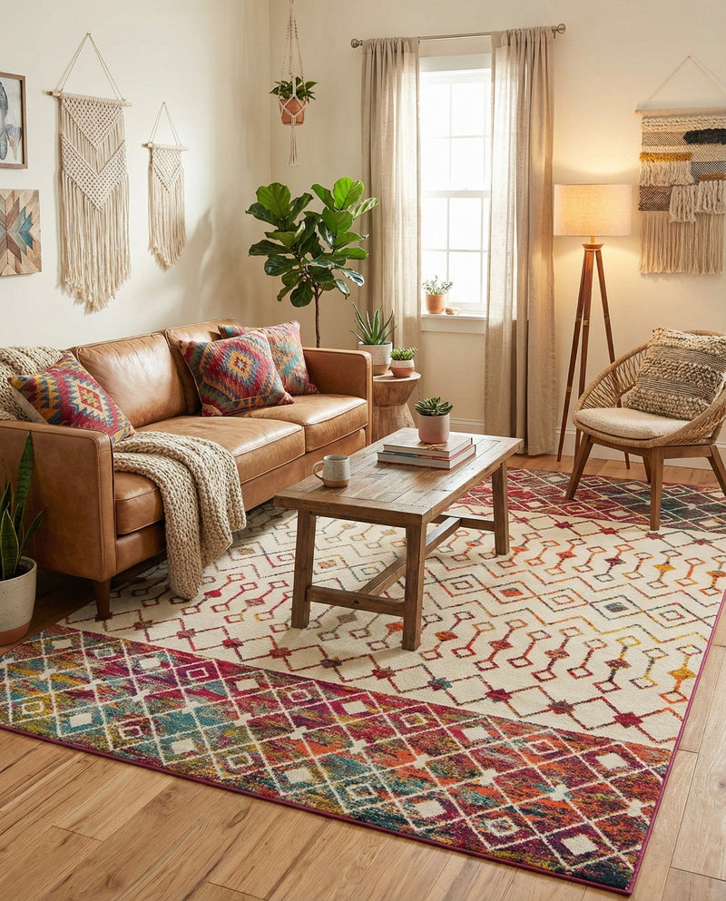 Mediterranean Lattice Collection Area Rug -  Casablanca (Ivory Multi) Rectangle Ivory Multi  lifestyle 6