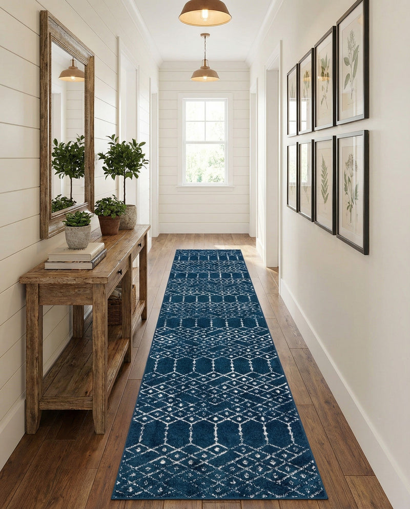 Marrakesh Lattice Collection Area Rug - Casablanca (Navy Blue) Runner Navy Blue  lifestyle 62