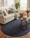 Woven Seaside Jute Collection Area Rug - Savannah (Navy Blue) Oval Navy Blue  lifestyle 79