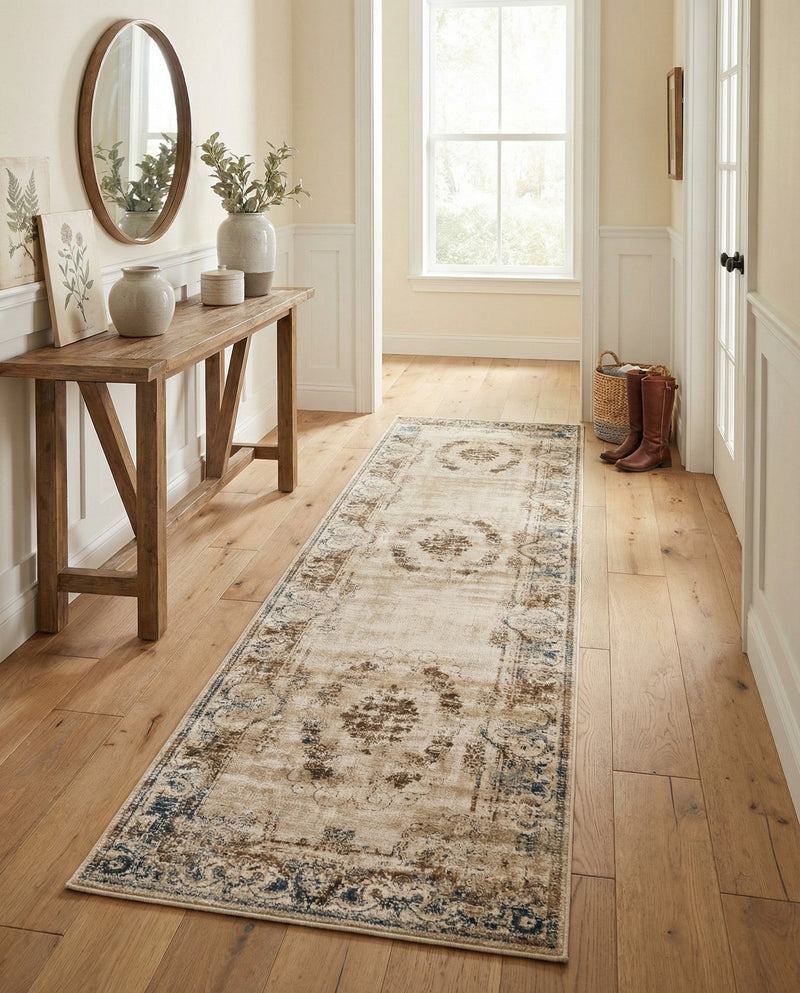 Coastal Manor Collection Area Rug -  Pierpoint Runner Blue Cream  lifestyle 56