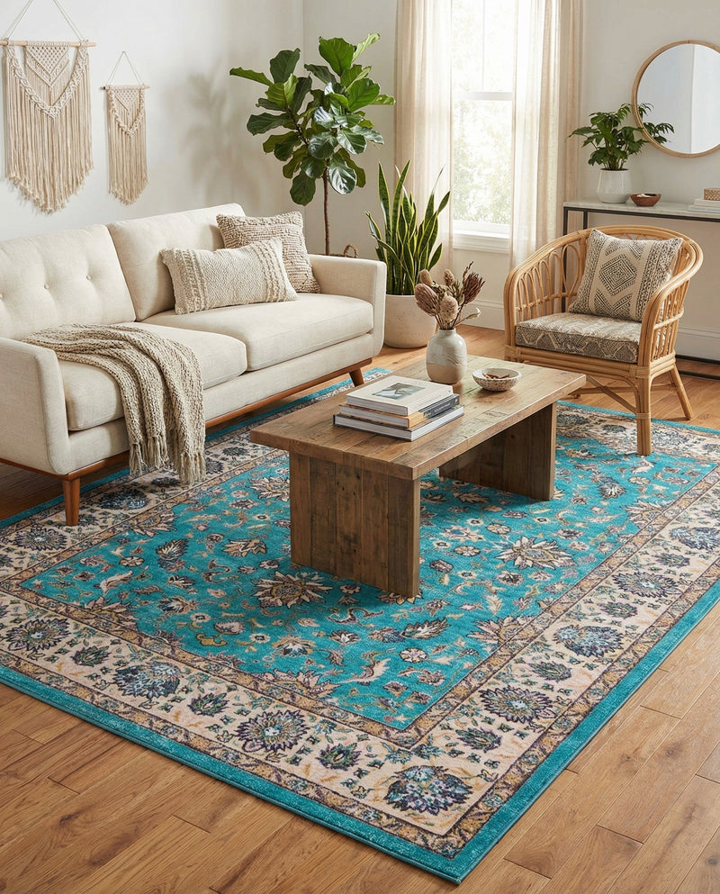Casablanca Tapestry Collection Area Rug -  Marrakech (Arctic Aqua Blue) Rectangle Arctic Aqua Blue  lifestyle 9