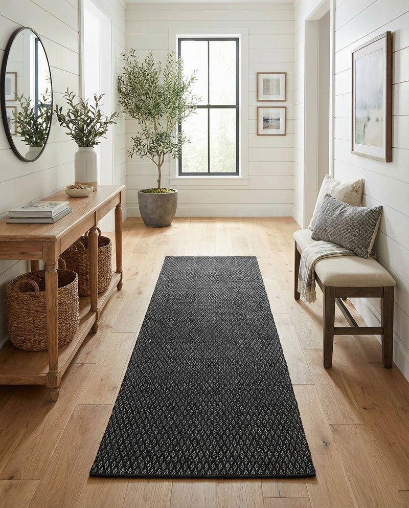 Trellis Wool Collection Area Rug - Cobbles Runner Black  lifestyle 72
