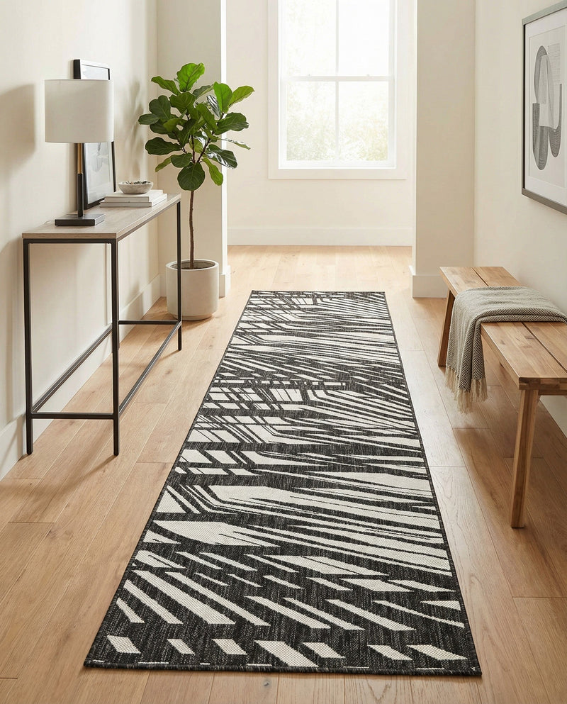 Urban Terrace Collection Area Rug -  Queens Runner Black and White  lifestyle 66