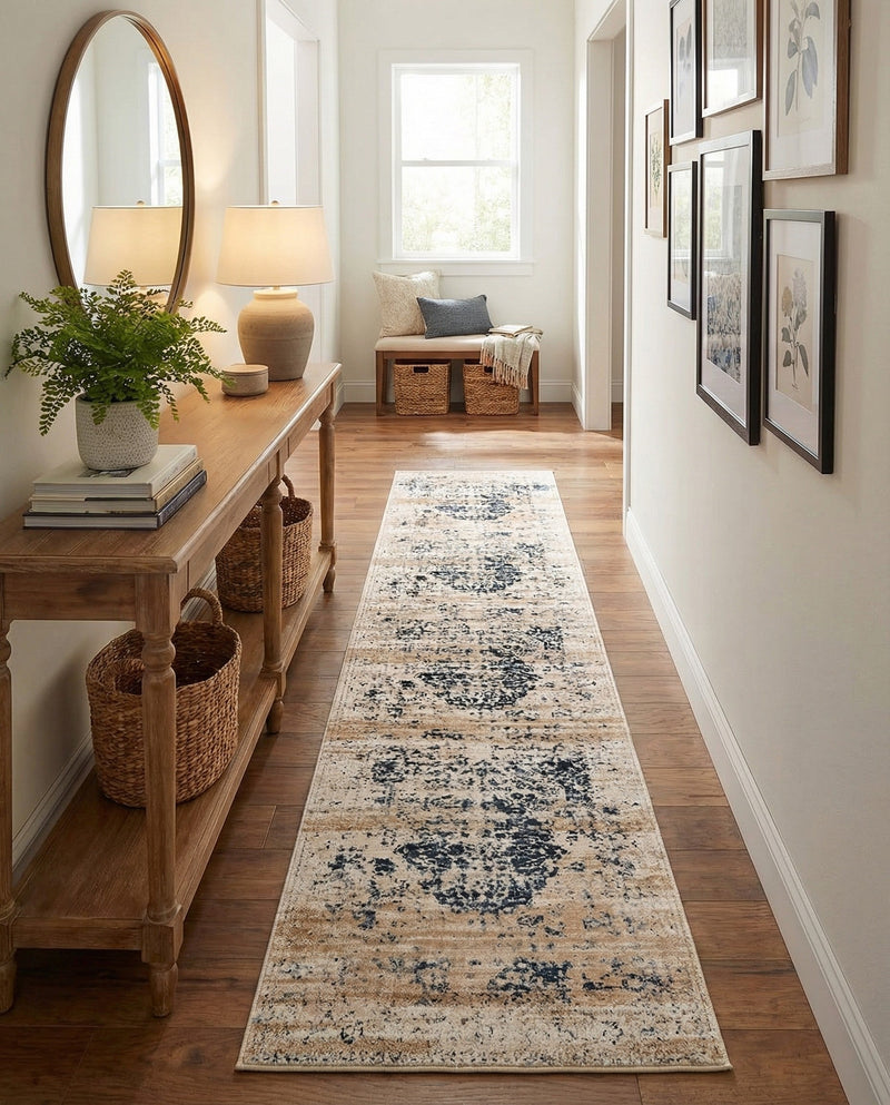 Coastal Manor Collection Area Rug -  Dunes Runner Dark Blue  lifestyle 78