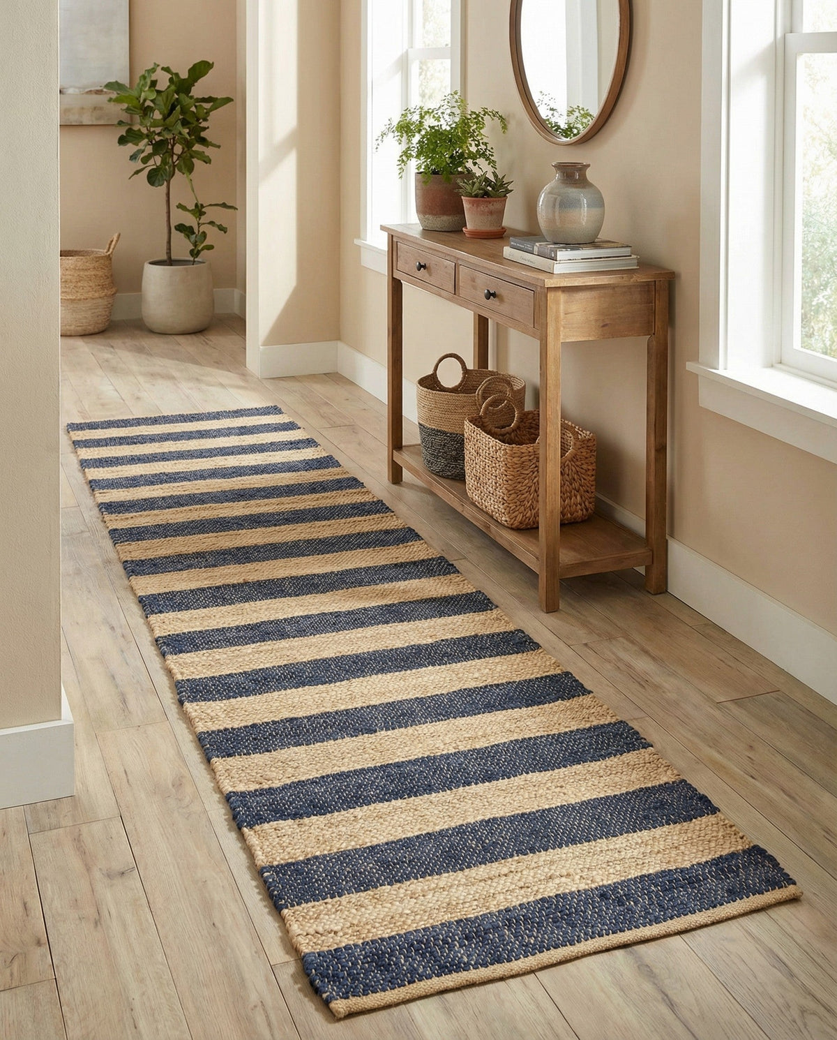 Woven Seaside Jute Collection Area Rug - Nantucket Runner Navy Ivory  lifestyle 71