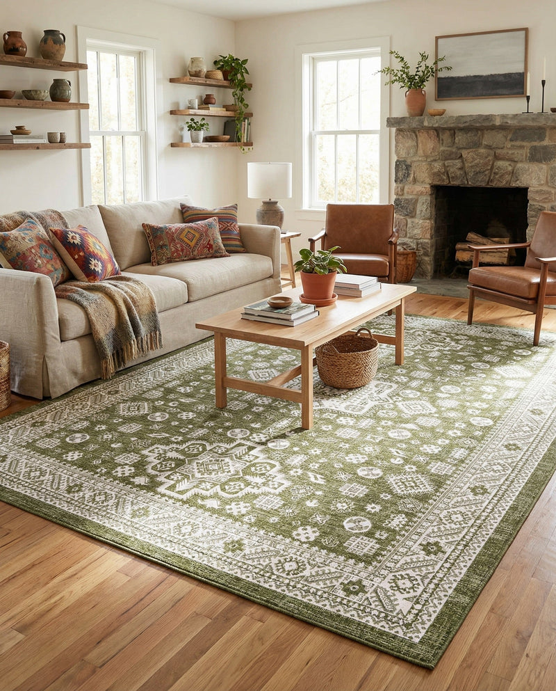Tribal Terrace Treasures Collection Area Rug -  Incan Isle (Green) Rectangle Green  lifestyle 3