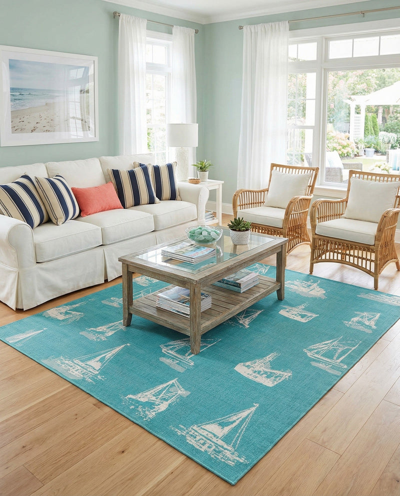 Seaside Haven Rugs Collection Area Rug -  Beachcomber Square Teal  lifestyle 82