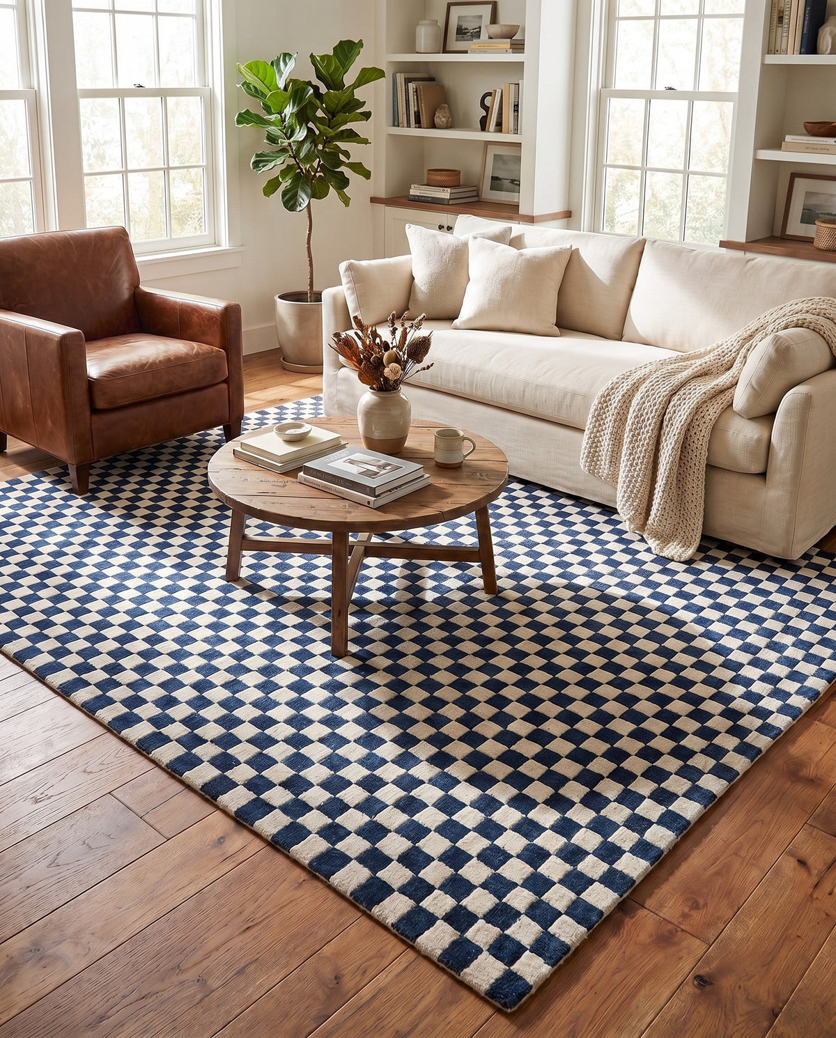 Shepherd's Glen Wool Collection Area Rug - Reykjavik Square Blue and White  lifestyle 97