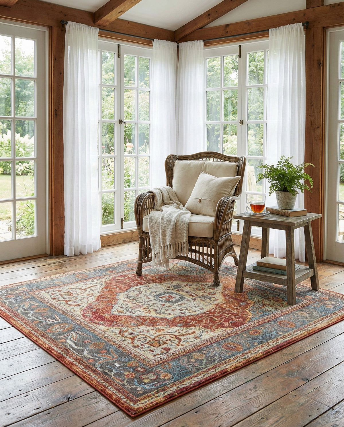Caribbean Breeze Collection Area Rug -  Vieques Square Rust Red  lifestyle 142