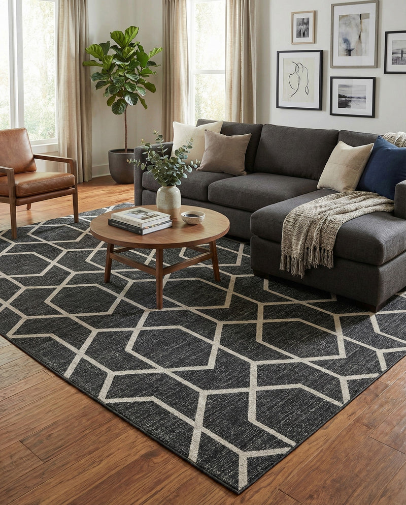 Geo Garden Lattice Collection Area Rug - Savannah Rectangle Charcoal Gray  lifestyle 19