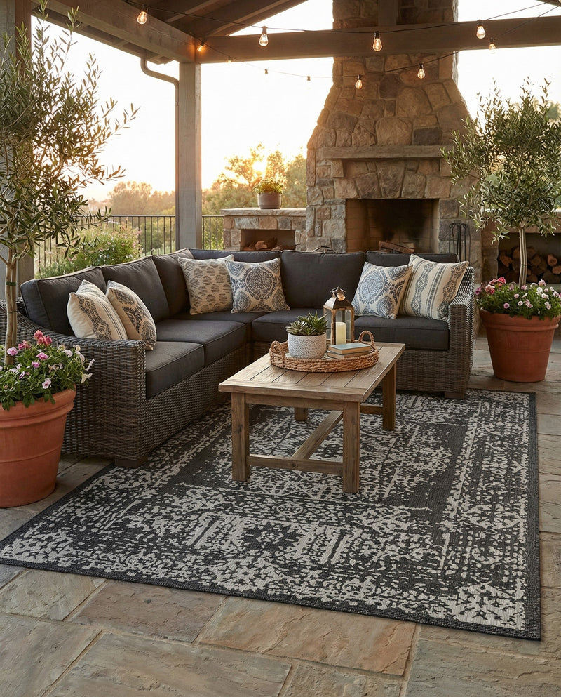 Patio Heritage Collection Area Rug - Savannah (Charcoal Gray) Rectangle Charcoal Gray  lifestyle 24