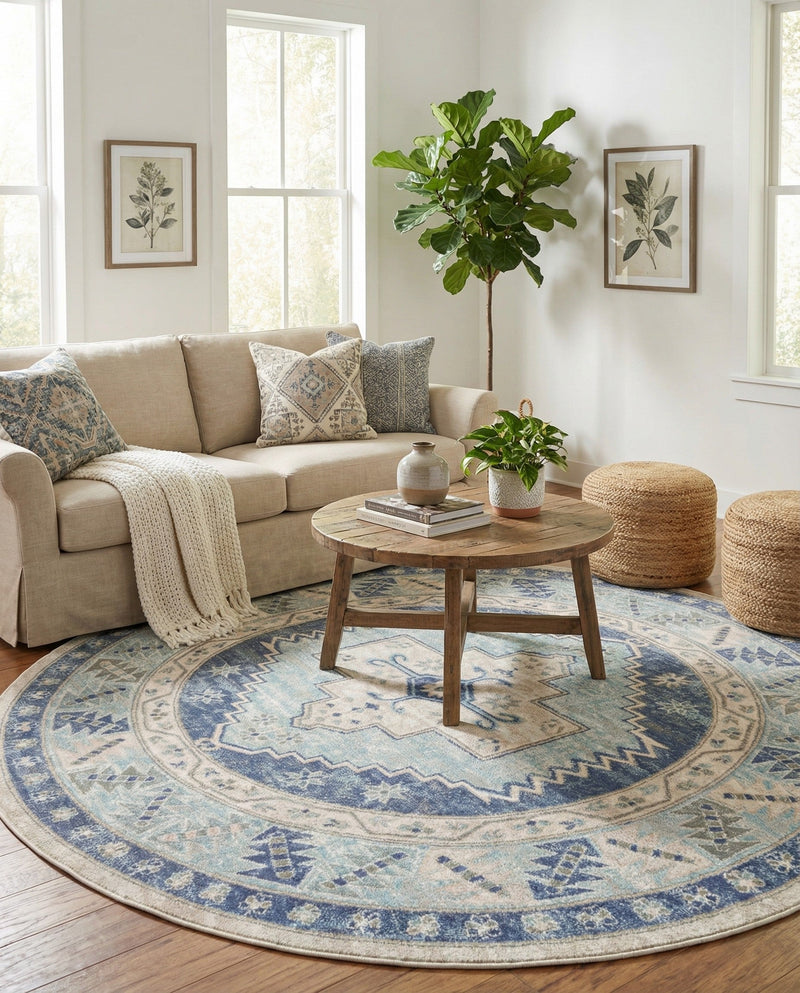 Savannah Series Collection Area Rug -  Augusta (Sky blue) Round Sky blue  lifestyle 78