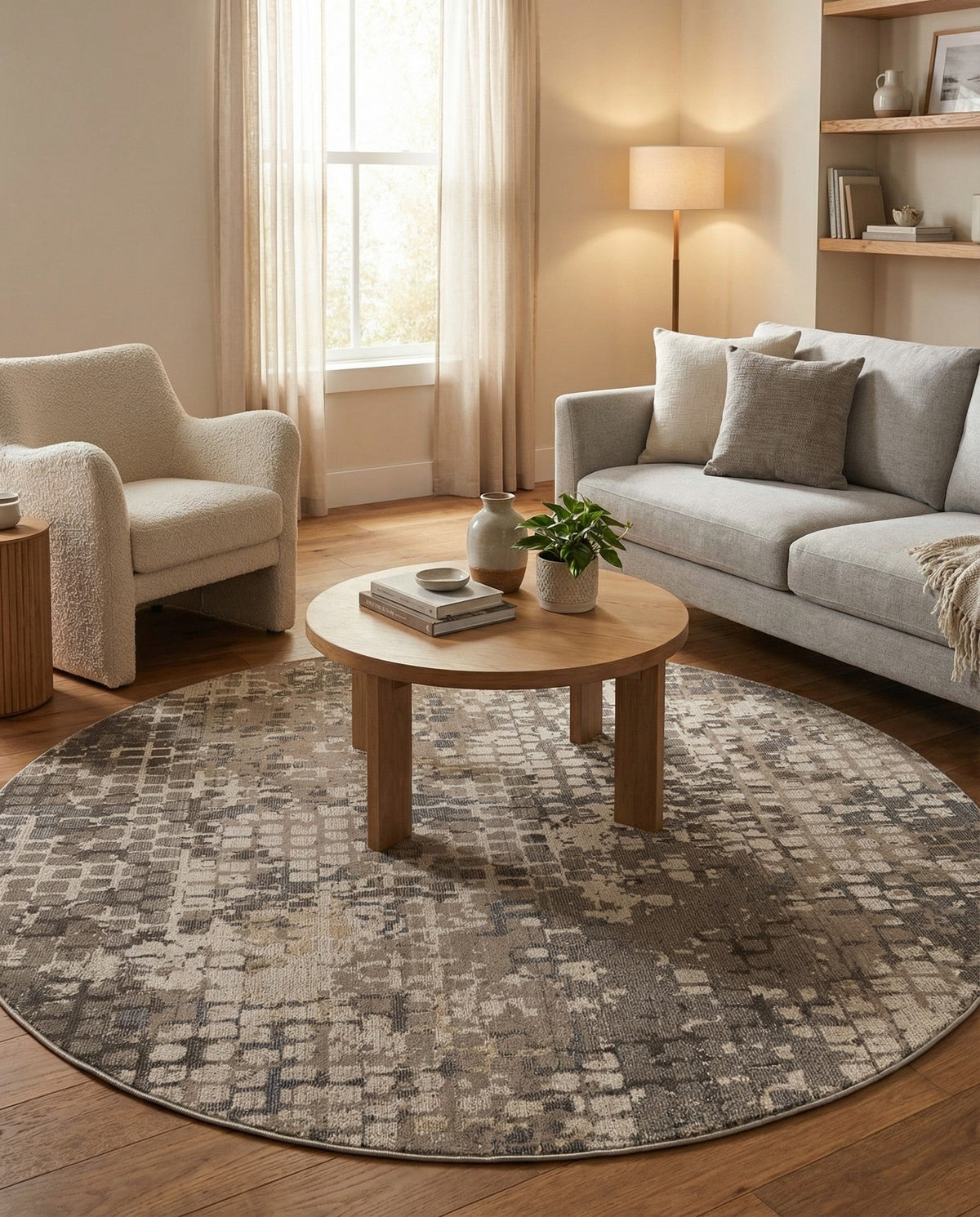 Chromatic Oasis Collection Area Rug -  Tropic Round Gray  lifestyle 75