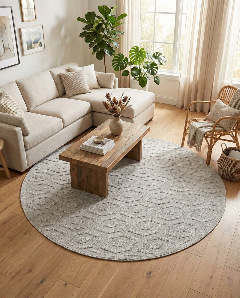 Garden Lattice Charm Collection Area Rug - Arbor (Grey) Round Grey  lifestyle 42