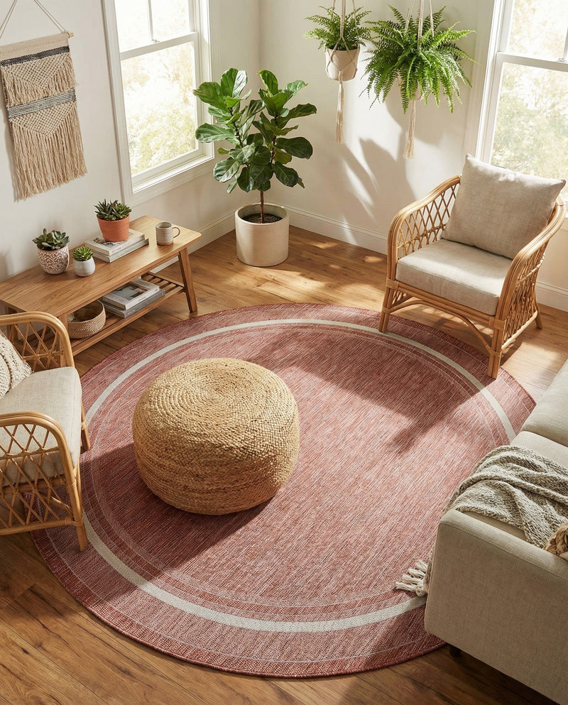 Terrace Fringe Collection Area Rug - Veranda (Rust Red) Round Rust Red  lifestyle 82