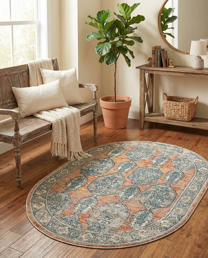 Seville Stripes Collection Area Rug -  Granada (Brick Red) Oval Brick Red  lifestyle 43