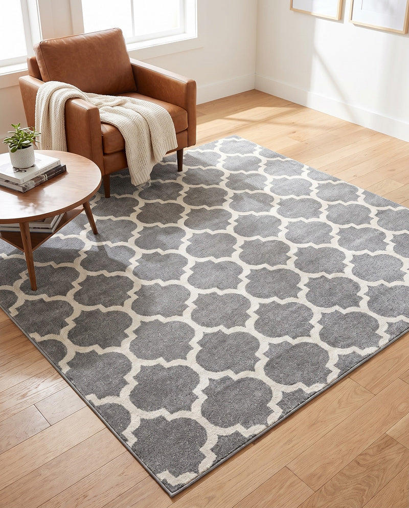 Lattice Gardens Collection Area Rug -  Bloomfield (Dark Gray) Square Dark Gray  lifestyle 78
