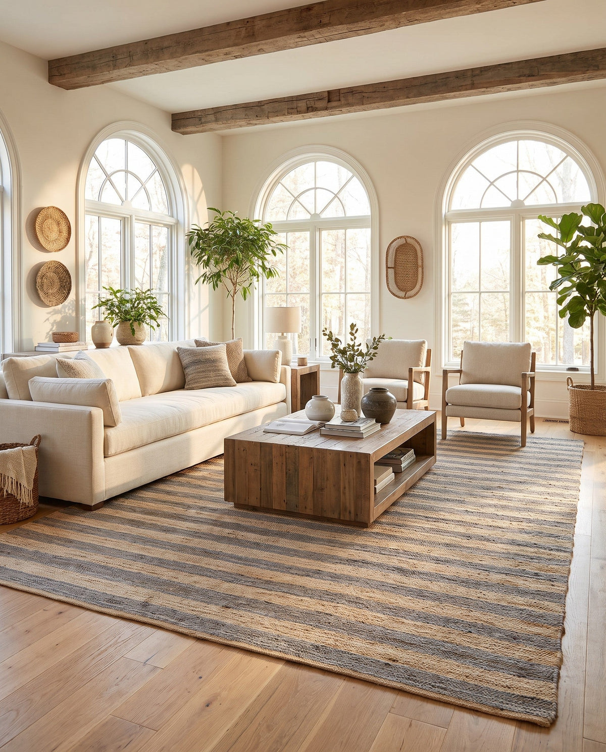 Woven Seaside Jute Collection Area Rug - Nantucket Rectangle Ivory and Gray  lifestyle 69