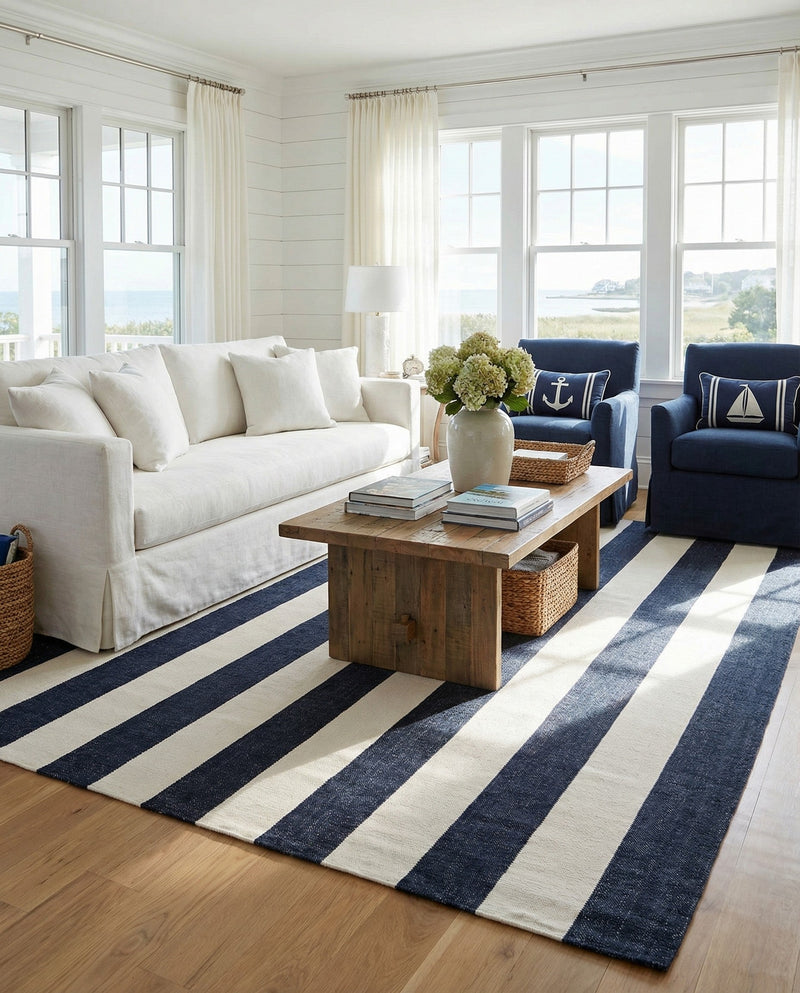 Martha's Vineyard Blueprints Collection Area Rug - Edgartown Rectangle Nautical Navy  lifestyle 40