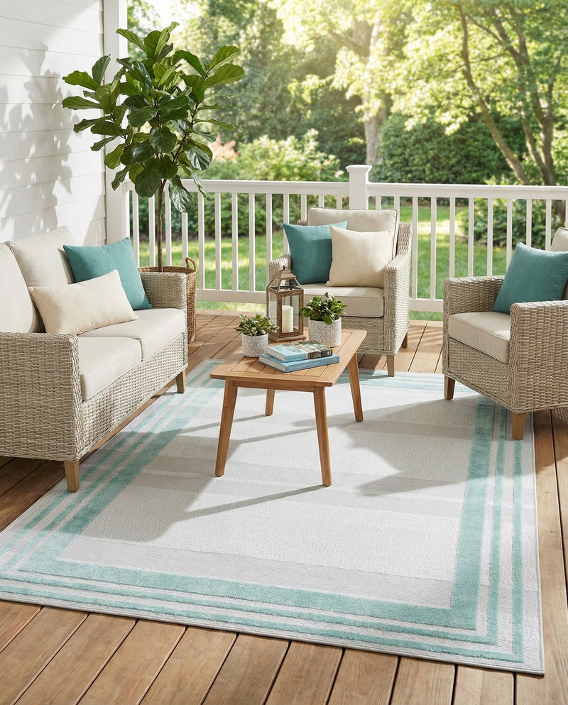 Bahama Breeze Outdoor Collection Area Rug -  Abaco Rectangle Gray Teal  lifestyle 41