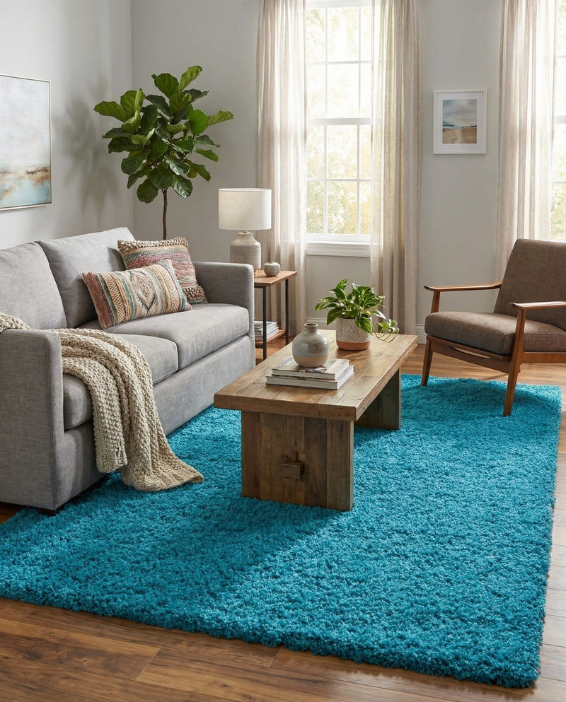 Plush Oasis Collection Area Rug - Serenity (Turquoise) Rectangle Turquoise  lifestyle 7