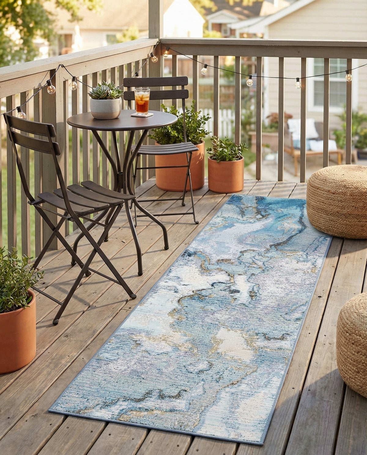 Urban Terrace Collection Area Rug -  Vertex Runner Blue and Ivory  lifestyle 85