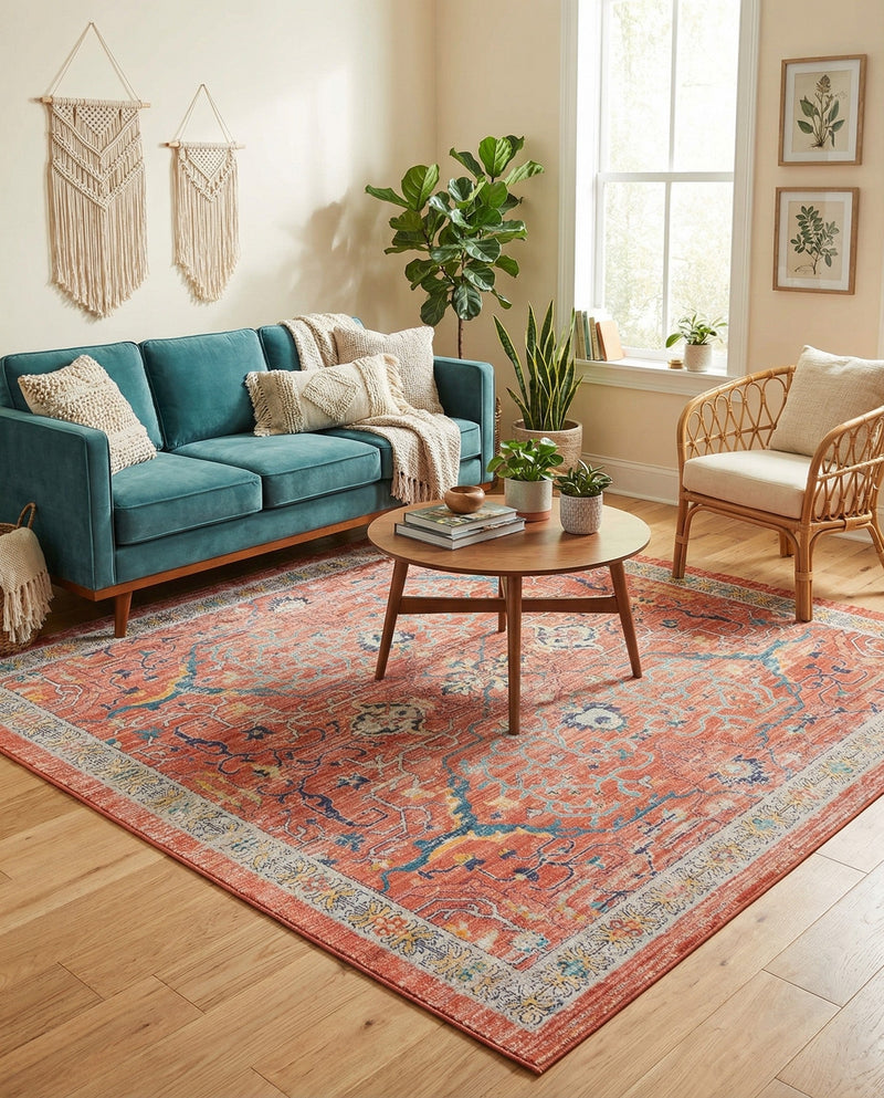 Seville Stripes Collection Area Rug -  Malaga (Brick Red) Square Brick Red  lifestyle 58