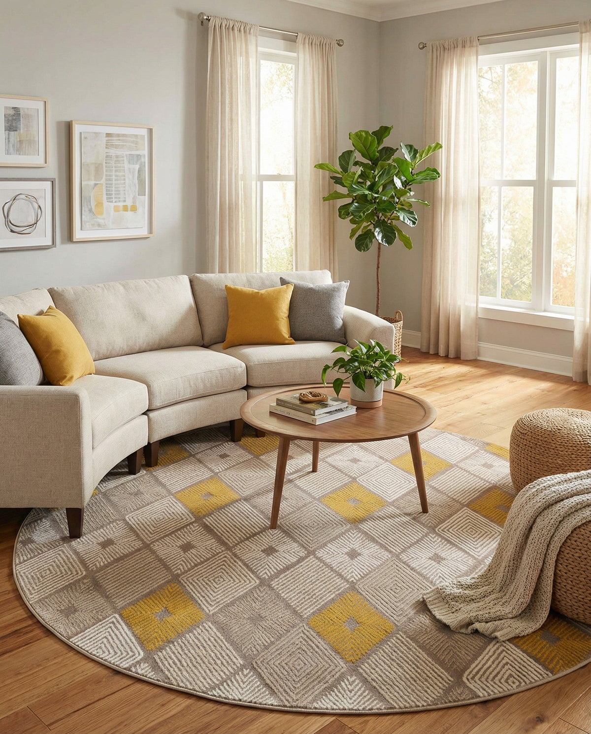 Coastal Haven Collection Area Rug -  Anchorage Round Ivory and Yellow  lifestyle 57