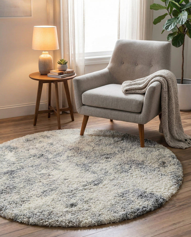 Cozy Haven Shag Collection Area Rug -  Tranquility (Pebble Gray) Round Pebble Gray  lifestyle 32