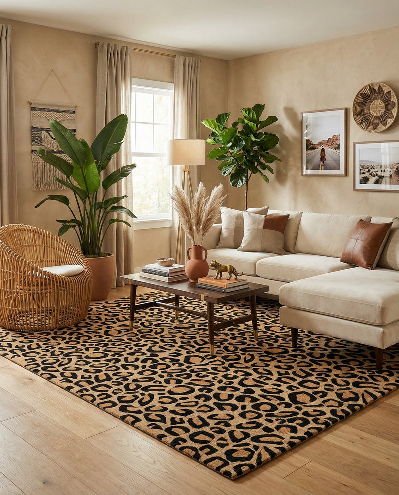 Hand Tufted Savannah Collection Area Rug - Serengeti Square Beige and Black  lifestyle 34
